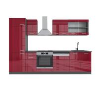 Vicco Mueble de Cocina R-Line, Rojo Brillo Intenso/Antracita, 300 cm sin encimera, Apto para ampliación Individual Mediante módulos adicionales