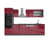 Vicco Mueble de Cocina R-Line, Rojo de Alto Brillo, 300 cm con Armario Alto, sin encimera, Apto para combinación y ampliación Individual