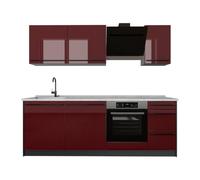 Vicco Mueble de cocina "R-Line", Rojo de alto brillo/Antracita 220 cm | 7 Módulos · Patas regulables en altura · Encimera in rentes robustos · Con panel para lavavajillas