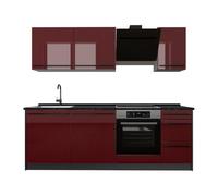 Vicco Mueble de cocina "R-Line", Rojo de alto brillo/Antracita 220 cm | 7 Módulos · Patas regulables en altura · Sin encimera · Frentes robustos · Con panel para lavavajillas