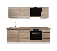 Vicco Mueble de cocina "R-Line", Sonoma/Blanco 220 cm | 7 Módulos · Patas regulables en altura · Sin encimera · Frentes robustos · Con panel para lavavajillas