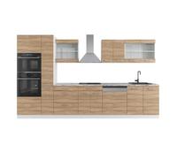 Vicco Mueble de cocina "R-Line", Sonoma/Blanco 350 cm | 9 Módulos · Patas regulables en altura · Sin encimera · Frentes robustos · Con armario para horno/microondas