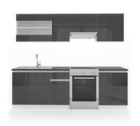 Vicco Mueble de Cocina Raul, Antracita Brillo Intenso/Blanco, 240 cm, Ap Negro, con módulos de posición Variable y Patas Ajustables en Altura