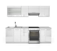Vicco Mueble de Cocina Raul, Blanco Alto Brillo, 240 cm, ET Mármol
