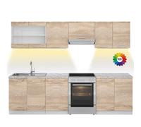 Vicco Mueble de Cocina Raul, Sonoma, 270 cm, ET Mármol con Tira de LED