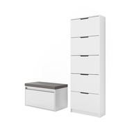 Vicco Mueble zapatero Luca, Blanco, 2 partes, con banco