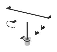 Vicco Set de Accesorios de baño Tauri, Negro | 5 partes, incluye portarrollos, escobilla, toallero ancho y 2 ganchos