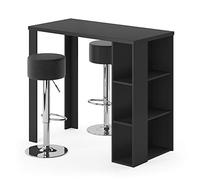 Vicco Set de Mesa de Bar Noel, Negro, 120 x 60 cm con 2 taburetes de Bar, con estantes Abiertos para un Almacenamiento Que Ahorra Espacio
