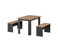 Vicco Set de Mesa de Comedor Sentio, Antracita/Roble Dorado, 112 x 73.6 cm con 2 Bancos, Apto como Conjunto de Comedor para Espacios pequeños y cocinas