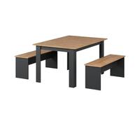 Vicco Set de Mesa de Comedor Sentio, Antracita/Roble Dorado, 137.6 x 92.8 cm con 2 Bancos, para un Uso Que Ahorra Espacio en el Comedor y la Cocina