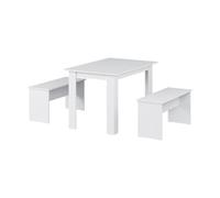 Vicco Set de Mesa de Comedor Sentio, Blanco, 112 x 73.6 cm con 2 Bancos, Apto como Conjunto de Comedor para Espacios pequeños y cocinas