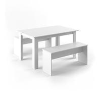 Vicco Set de Mesa de Comedor Sentio, Blanco, 137.6 x 92.8 cm con 2 Bancos