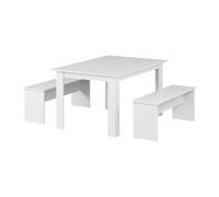Vicco Set de Mesa de Comedor Sentio, Blanco, 137.6 x 92.8 cm con 2 Bancos, para un Uso Que Ahorra Espacio en el Comedor y la Cocina
