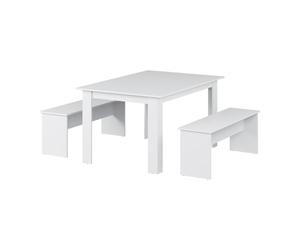 Vicco Set de Mesa de Comedor Sentio, Blanco, 137.6 x 92.8 cm con 2 Bancos, para un Uso Que Ahorra Espacio en el Comedor y la Cocina