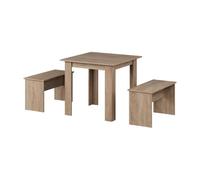 Vicco Set de Mesa de Comedor Sentio, Sonoma, 80 x 80 cm con 2 Bancos, Ahorra Espacio, Apto para Comedor y rincón de Desayuno