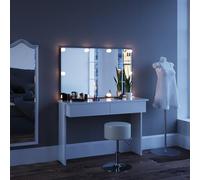 Vicco Tocador Azur, Blanco, 120 cm con iluminación LED y Taburete, Dos cajones de fácil Deslizamiento: paletas, Pinceles y Joyas organizados al Instante