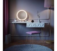Vicco Tocador Bella, Blanco, 120 cm con iluminación LED y Taburete, con iluminación LED y Taburete Acolchado