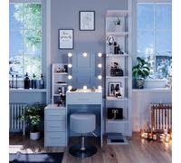 Vicco Tocador Conrada, Blanco, 80 cm con iluminación LED y Taburete, Apto para organizar artículos de cosmética y Accesorios