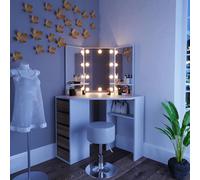 Vicco Tocador de Esquina Arielle, Blanco/Sonoma/Sonoma, 110 cm con iluminación LED y Taburete