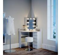 Vicco Tocador de Esquina Tilda, Blanco, 113.3 cm con iluminación LED y Taburete