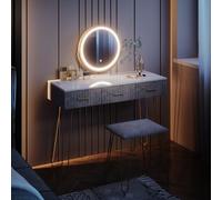 Vicco Tocador Layla, Gris/Blanco, 100 cm con iluminación LED y Taburete
