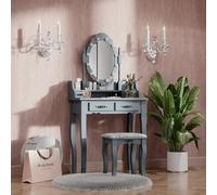 Vicco Tocador Maggie, Gris, 75 cm con iluminación LED y Taburete