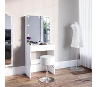 Vicco Tocador Melle, Blanco, 68 cm con iluminación LED y Taburete, Tocador Compacto, Ideal para Espacios pequeños o rincones