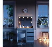 Vicco Tocador Sherry, Blanco, 90 cm con iluminación LED y Taburete, con iluminación LED y Banco Acolchado