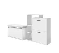 Vicco Zapatera abatible Orlando, Blanco, 2 partes, con banco, utilizable para guardar zapatos y como asiento