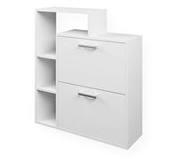 Vicco Zapatera abatible Orlando, Blanco, 24.5 x 90 cm, con dos estantes plegables para un almacenamiento de zapatos que ahorra espacio