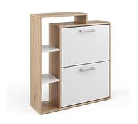 Vicco Zapatera abatible Orlando, Blanco/Sonoma, 24.5 x 90 cm, con dos estantes plegables para un almacenamiento de zapatos que ahorra espacio