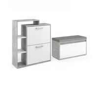 Vicco Zapatera abatible Orlando, Hormigón, 2 partes, con banco, utilizable para guardar zapatos y como asiento