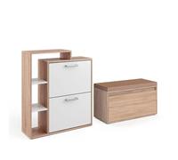 Vicco Zapatera abatible Orlando, Sonoma, 2 partes, con banco, utilizable para guardar zapatos y como asiento