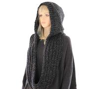 VIccoo Bufanda con Capucha, Invierno de Las Mujeres Capucha de Punto Infinity Bufanda a Prueba de Viento Chal Wrap Earflap Neck Warmer - Negro