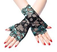 VIccoo Guantes, Guantes sin Dedos de protección Solar Delgada para Mujer Guantes de Color de Contraste de Encaje Floral Hueco - Verde