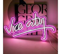 Vice City - Letrero LED rosa para decoración de pared de dormitorio, letra de neón alimentada por USB, para sala de juegos, bar, cueva de hombre, zona de juegos (18.5 x 11.4 pulgadas)