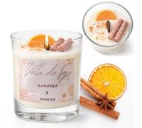 VICEMA Vela Aromática Perfumada, con Cera de Soja Ecológica, Aromaterapia y Decorativa, Fabricación Artesanal en España, en Vaso de Cristal. Aroma a Naranja-canela. Duración + de 30 horas