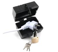 Vicera Cerradura de enchufe, negro, desbloqueo de llave, caja de enchufe, 2 en un juego, ideal para asegurar lavadoras y áreas públicas, material impermeable, resistente al óxido y a la corrosión