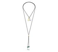 Viceroy Collar Fashion Mujer 14344C01010 - Acero IP Negro y Dorado con Piedra Natural Ágata Verde | Collar Largo 125 cm Elegante y Sofisticado