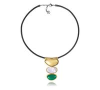 Viceroy Collar Fashion Mujer 14348C01019 - Acero IP Dorado con Piedra Natural Ágata Verde y Madre Perla | Collar Corto 38+3 cm Elegante y Colorido