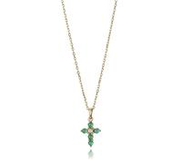 Viceroy Collar plata de primera ley con baño de oro y colgante cruz con piedras naturales topacio blanco y agata verde 2361C100-42