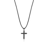 Viceroy Fashion 14067C01010, Colgante con Cruz de Acero en Cordón de Piel Negra - Estilo Beat, Sobriedad y Elegancia para el Hombre Moderno, 55 + 5 cm