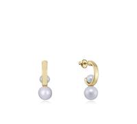Viceroy Fashion 14095E01012, Pendientes Mujer Aro Plata 925 Bañada en Oro con Perlas Cultivadas, Estilo Chic, Distinción en 2,7 cm