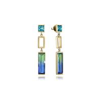 VICEROY Pendientes de mujer de acero Ip dorado con cristales verde y azules colgante 14324E01012