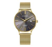 Viceroy Reloj Hombre Elegante para Vestir de Acero Inoxidable - 41 mm - Movimiento de Cuarzo - Esfera Gris - Bisel Dorado - Resistente al Agua 5 ATM - Colección Dress - 401497-17