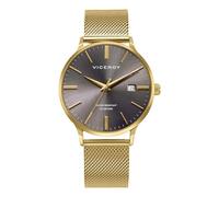 Viceroy Reloj Hombre Elegante para Vestir de Acero Inoxidable - 41 mm - Movimiento de Cuarzo - Esfera Gris - Bisel Dorado - Resistente al Agua 5 ATM - Colección Dress - 401497-17