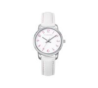 Viceroy Reloj Fashion Niña Comunión 401274-04 - Caja de Acero, Correa de Piel Blanca, Movimiento de Cuarzo, Pulsera de Plata con Cordón Rosa de Regalo