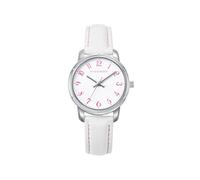 Viceroy Reloj Fashion Niña Comunión 401274-04 - Caja de Acero, Correa de Piel Blanca, Movimiento de Cuarzo, Pulsera de Plata con Cordón Rosa de Regalo