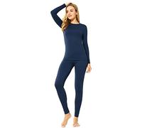 ViCherub Ropa interior térmica para mujer con forro polar largo, capa base, conjunto térmico superior e inferior, clima frío, Azul marino, Large