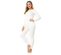ViCherub Ropa interior térmica para mujer con forro polar largo, capa base, conjunto térmico superior e inferior, clima frío, Blanco crema, XL